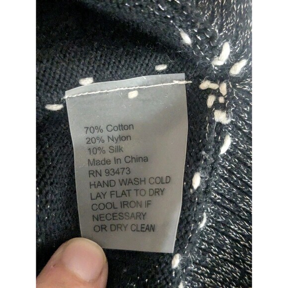 Pure Amici Cotton Silk Blend Black Silver Metallic V-Neck Sweater Size Med - Picture 7 of 9